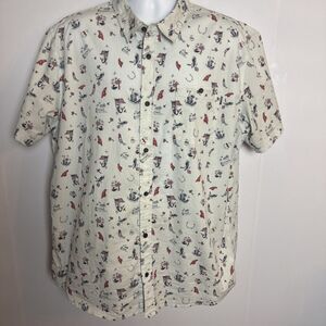 Oneill‎ Shirt Mens Large White Floral USA Flag BBQ Print Button Up Short Sleeve